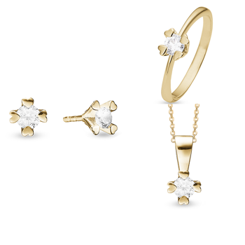 14 kt guld smykkesæt, Mary serien by Aagaard med ialt 1,60 ct labgrown diamanter
